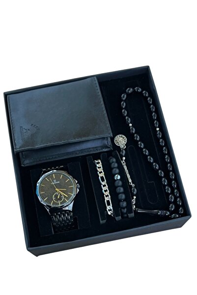 ESNASTORE Erkek Saat Tesbih Çelik Bileklik Cüzdan Seti