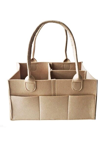 Arabest حقيبة حفاضات الأطفال، قماش اللباد، مقبض من جلد البولي يوريثان، مع حجرات قابلة للتغيير، بيج