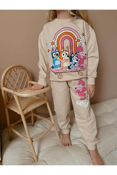 MİNİKO KİDS Girl's Bluey Model 2 Thread Printed Tracksuit Set