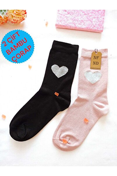 ENEFENDİ 2 чифта безшевни чорапи с бамбукова нишка, с форма на сърце, меки дамски чорапи в черно и розово, размер 36-40