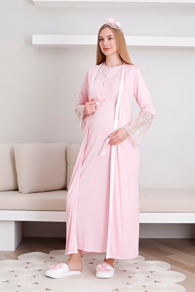 ERDENİZ TEKSTİL طقم ثوب نوم وروب نوم للحوامل، تفاصيل من الدانتيل ومجموعة الأم...