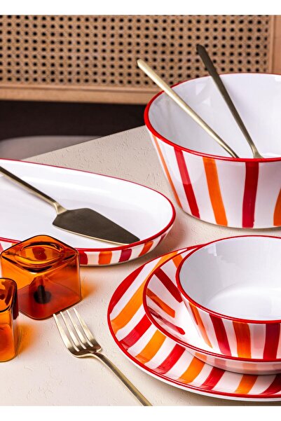 The Mia Joy Pasta Tabağı 6lı Set Kırmızı 19 Cm
