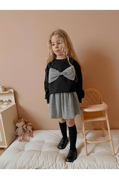 MİNİKO KİDS Girl's Bow Model Silvery Skirt Suit