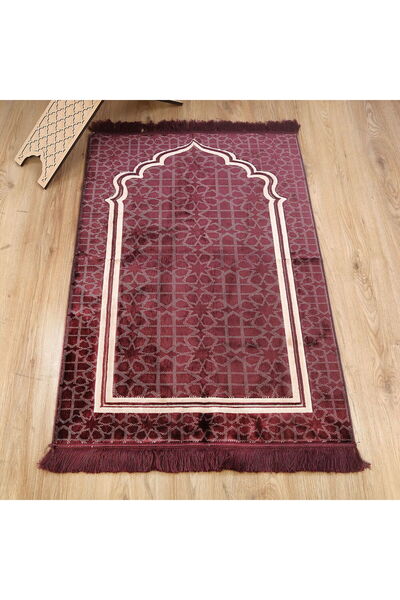 İkranur Edebali Lüks Kalın Kadife Halı Tipi  Soft Yumuşak  Seccade- Bordo (70...