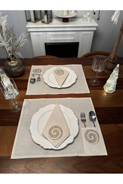 Menar Tasarım Σετ χαρτοπετσετών με σπιράλ κεντήματα, αμερικάνικου στυλ, για 2...