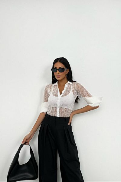 modaserdem    Polo Neck Lace Blouse