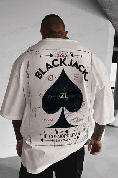 Millionaire Ανδρικό μπλουζάκι White Black Jack Oversize Loose Wide Fit Loose Cut