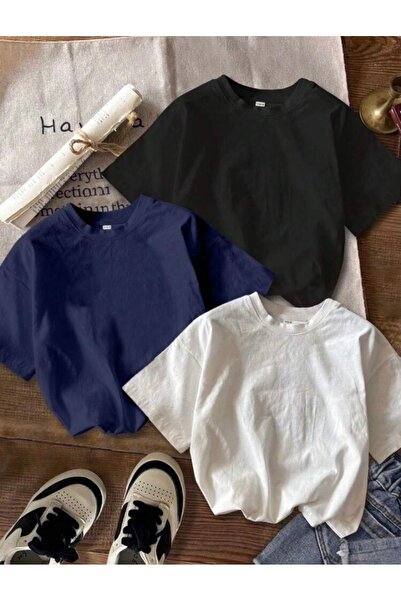 BYMEER Μπλουζάκι 3 συσκευασιών Navy Blue White Black μονόχρωμο