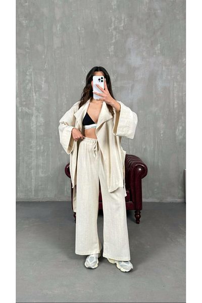 My Blog Natural Romina Raw Linen Jacket Trousers Set - 8447