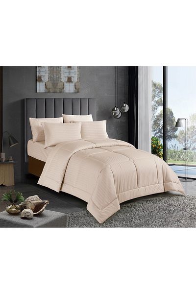 Donetella Variegated Stripes Quilted Bedding Comforter Set, 6 Pcs King Size Fits 240x260 Cms