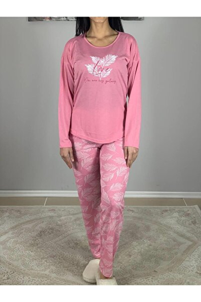 YusGos Women's Cotton Viscon Leaf Patterned Pajama Set (Pink)