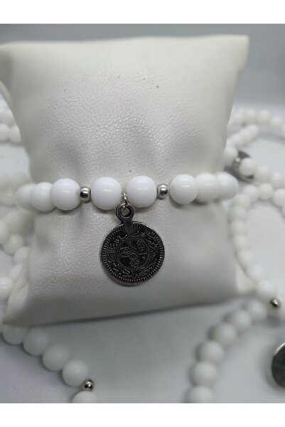 makadi Mryart White Natural Stone and Metal Ottoman Tuğral Bracelet