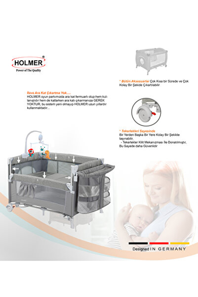 Holmer Dönenceli Maxi Comfort Coolstyle Anne Yanı Premium Oyun Parkı Gri Aloevera Yatak 70x110 Cm