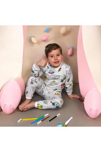 Esterella Boy's Painted Washable Pajama Set /Long Sleeve Kids Pajama Set