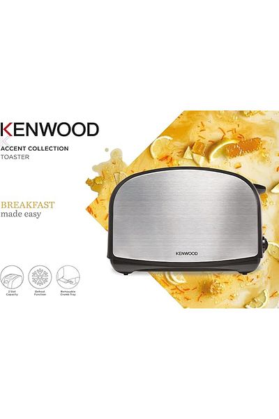 Kenwood محمصة خبز، 900 واط، شريحتان، وظيفة إعادة التسخين، غلاف معدني، تحكم قابل للتعديل في درجة التحمير، tcm01.a0bk