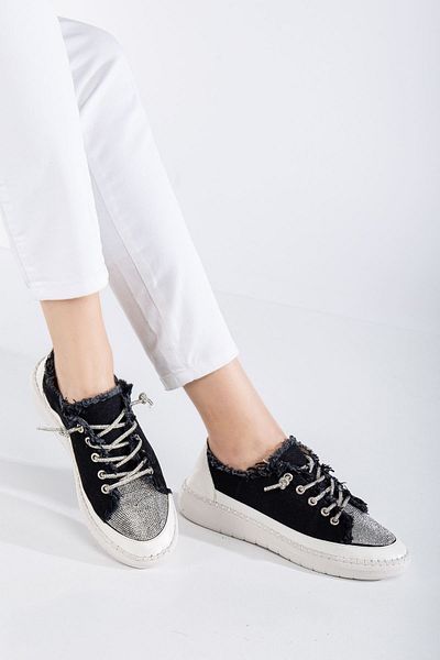 Hayalimdeki Ayakkabı Neva Stone Flat Sole Women's Black Denim Sneakers