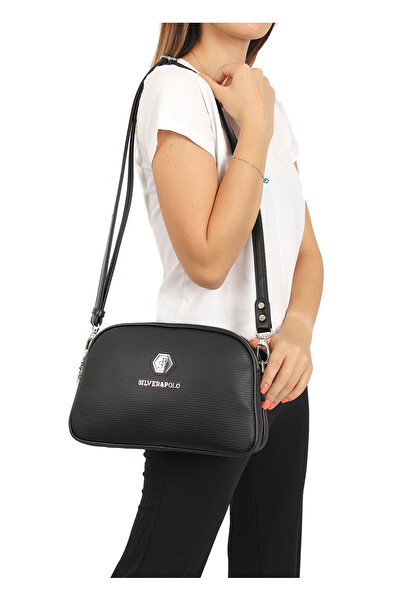Silver Polo حقيبة كتف للنساء / البنات 745-11266 M86 أسود-أسود غير لامع