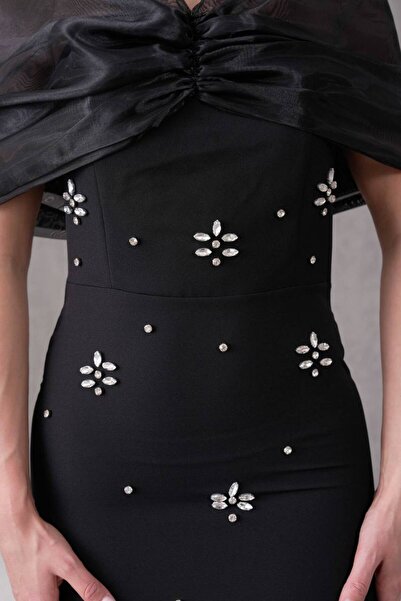 asyadabutik Kadın Balık Model Taş ve Organze Tül Detaylı Söz Elbisesi Abiye