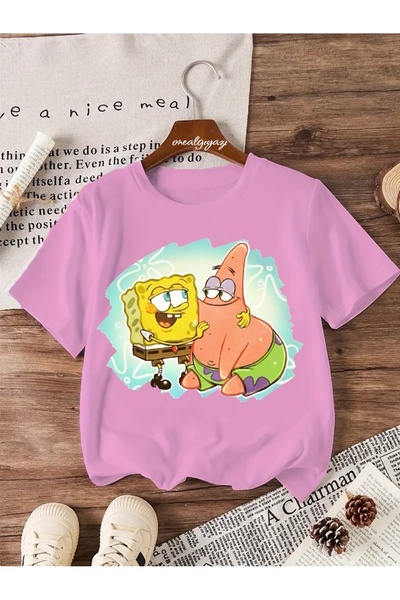 oneagılyazı تي شيرت باتريك وسبونجبوب كبير الحجم للأطفال مطبوع