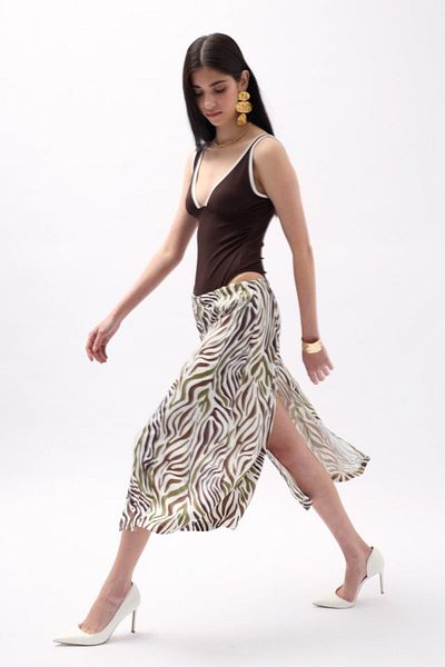 modaserdem    Patterned Skirt with Side Slits