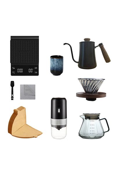 EqiEch V60 Coffee Maker Set,9-Piece Electric Coffee Grinder Drip,Hand Brewing Coffee Kit