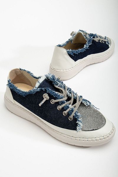 Hayalimdeki Ayakkabı Neva Stone Flat Sole Women's Navy Blue Denim Sneakers