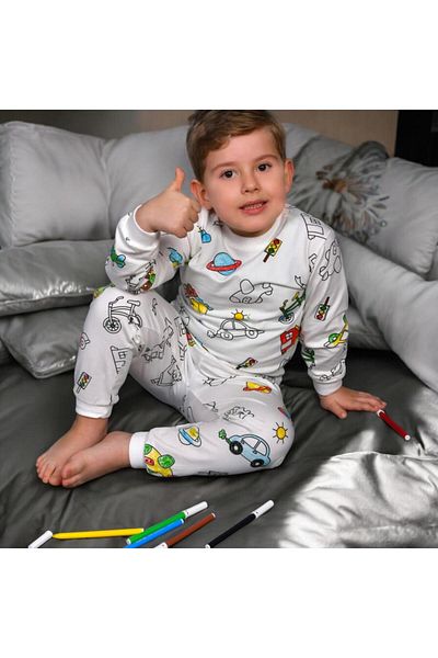 Esterella Boy's Painted Washable Pajama Set /Long Sleeve Kids Pajama Set