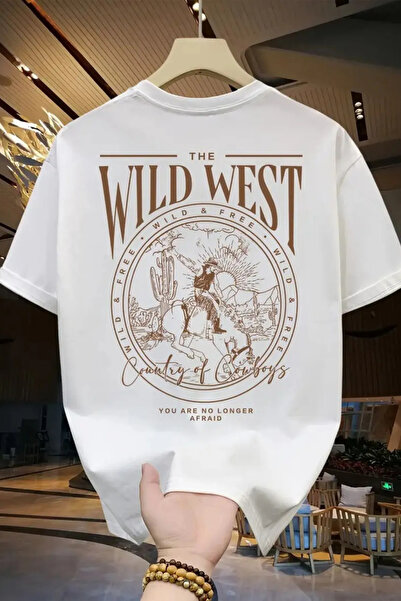 npLStore تي شيرت مقاس كبير للجنسين مطبوع عليه The Wild West مصنوع من القطن بن...