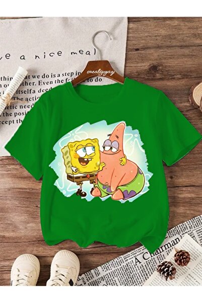 oneagılyazı تي شيرت باتريك وسبونجبوب كبير الحجم للأطفال مطبوع