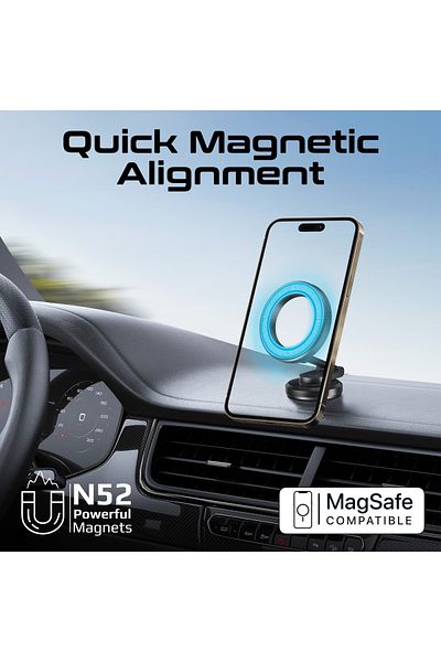 Promate Magnetic Car Phone Holder, 360-degree Rotatable Dashboard Car Phone Stand With Anti-Slip Grip