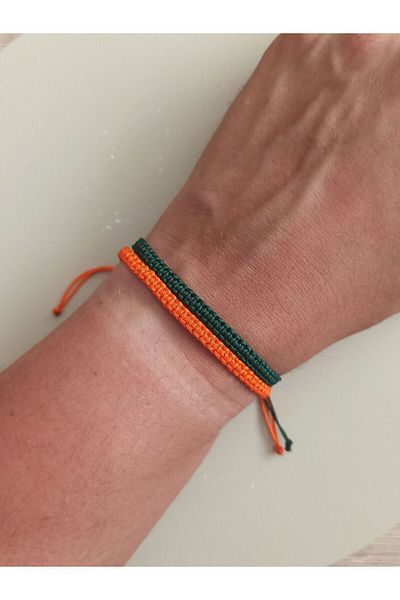 TREND Unisex Set of 2 Braided Orange - Dark Green Macrame String Bracelet, Friendship Bracelets