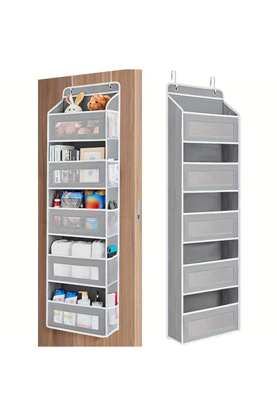 Choice منظم تخزين معلق بخمسة رفوف رمادية - خلف الباب، مضاد للانقلاب، خمسة جيوب كبيرة السعة