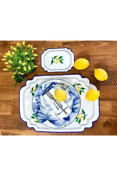 Soft Colours Σετ σουπλά και κοκτέιλ χαρτοπετσέτας 6 ατόμων 12 τεμαχίων με μοτίβο λεμονιού