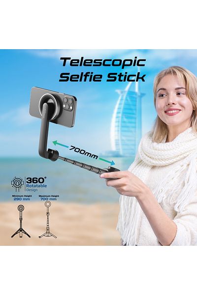 Promate Bluetooth Telescopic Selfie Stick Extendable, Built-In Tripod And Wireless Remote Controller