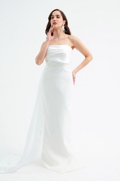 Lafaba Women's White Strapless Neckline Tailed Promise Engagement Wedding Evening Dress