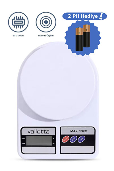 valletta Yucca Pil Hediyeli Ekranlı Dijital Hassas Mutfak Tartısı, Mutfak Ter...