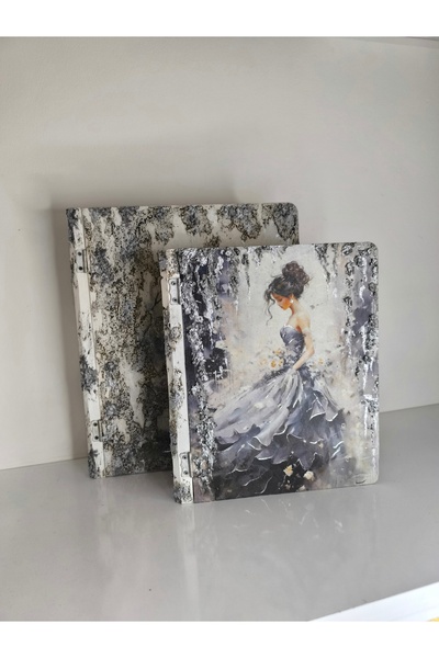 IremTasarimAtolyesi Hediyelik Ahsap Kitap Kutu Seti 2li Büyük Boy Ev Dekorasy...