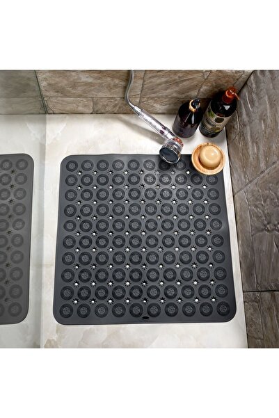 MAİN SHOP Square Massage Silicone Bath & Shower Anti-Slip Anthracite 2 Pieces...