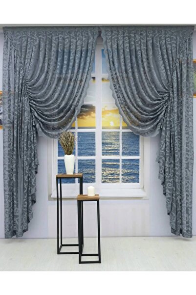 Ceylanlar perde Κουρτίνα φόντου από τούλι, 2 φύλλα, με σφιχτές πιέτες, γκρι κ...