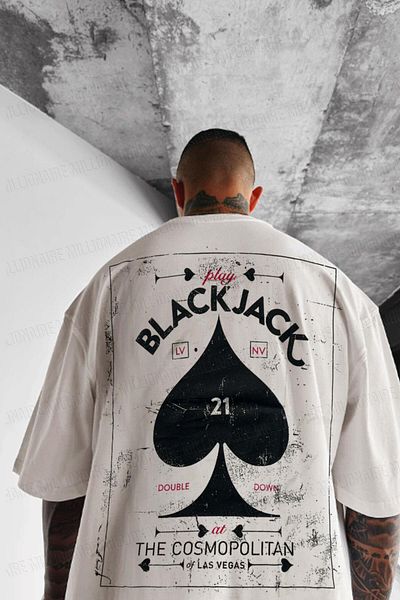 Millionaire Ανδρικό μπλουζάκι White Black Jack Oversize Loose Wide Fit Loose Cut