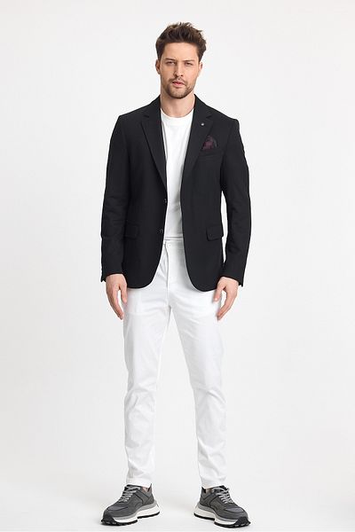 Frappoli Marcio Ανδρικό Μαύρο Βαμβακερό Μικτό Πανί Stretching Mono Collar Slim Fit Sports Blazer Jacket