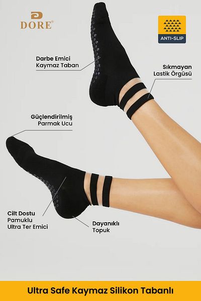 Dore Original Premium Women's 1 Pair Transparent Striped Luxury Model Non-Slip Pilates Yoga Non-Slip Sole Socks