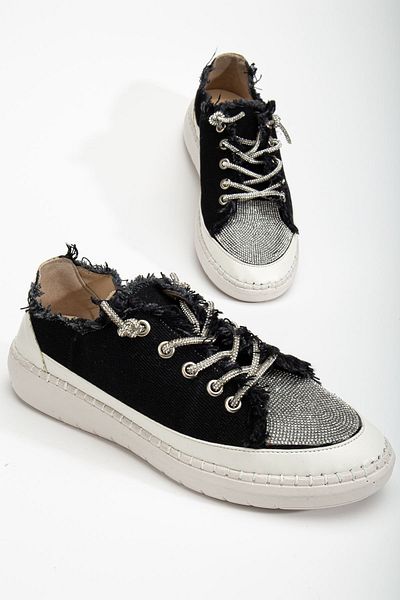 Hayalimdeki Ayakkabı Neva Stone Flat Sole Women's Black Denim Sneakers