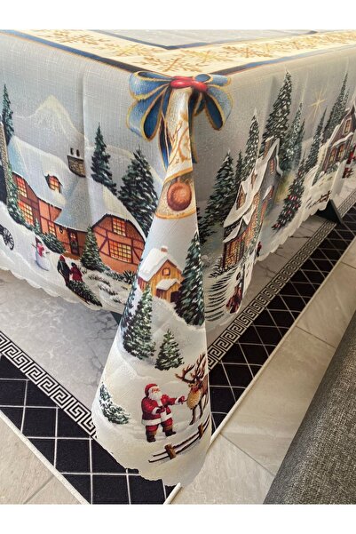 yok yok evim eve dair her şey Yılbaşı Evler Ve Geyikler Desenli Dertsiz Masa Örtüsü