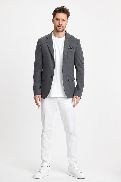 Frappoli Ανδρικό Solid 360 All-Direction Stretching Slim Fit Slim με μονό γιακά Basic Blazer μπουφάν