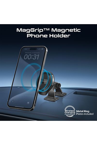 Promate Magnetic Phone Holder with MagGrip Technology, 360Â° Rotatable  Design, ArcMount Black