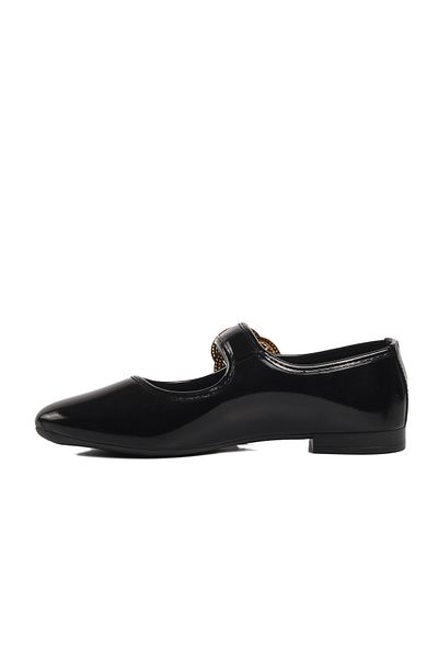 AYAKMOD Black Patent Leather Buckle Women's Ballerinas