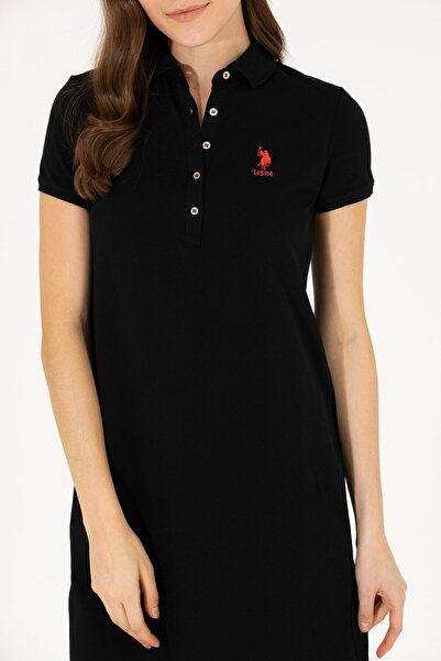 U.S. Polo Assn. Polo Neck Buttoned Cotton Midi Dress