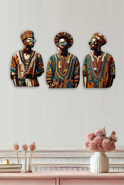 UNT Decor de perete etnic pentru bărbat african Set de 3 decorațiuni de perete
