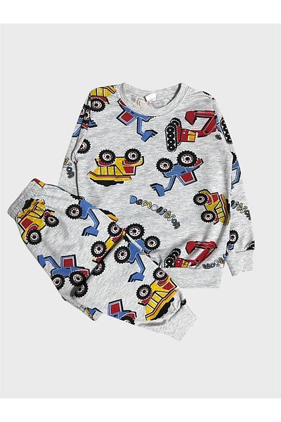 ALİŞ KİDS Boy's Cotton Gray Work Machine Scoop Pattern Long Sleeve Pajama Set